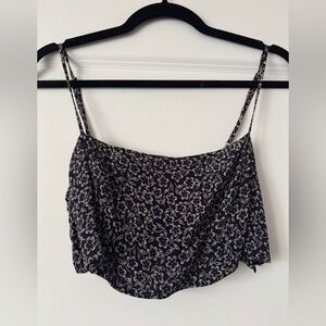 Reformation Navy Floral Crop Sleeveless Top